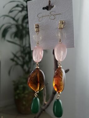 Jessica Simpson Pink, Amber & Green Drop Earrings